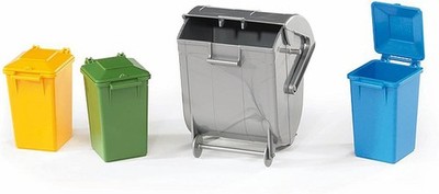 bruder 02607 - Zubehör Mülltonnen-Set, 4 Tonnen - 1:16 Abfalltonnen M