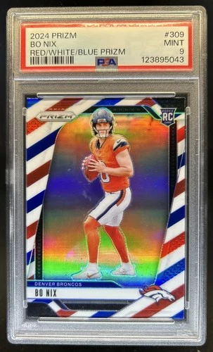 2024 Prizm Bo Nix RC Red White and Blue Rookie #309 Broncos PSA 9