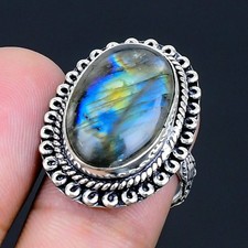 Labradorite 925 Silver Plated Handmade Ring of US Size 7