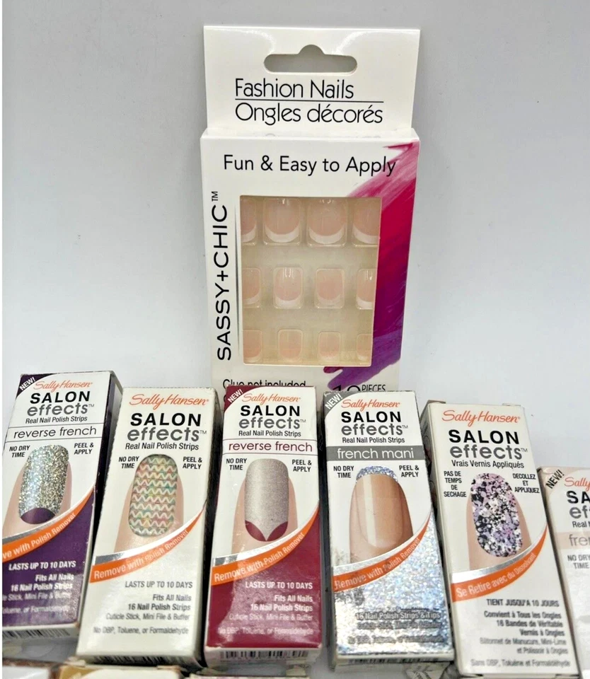 Lote de 11 Tiras de Unhas Sally Hansen Salon Effects + Conjunto de Unhas Sassy Chic Novo Pacote - Imagem 2 de 4