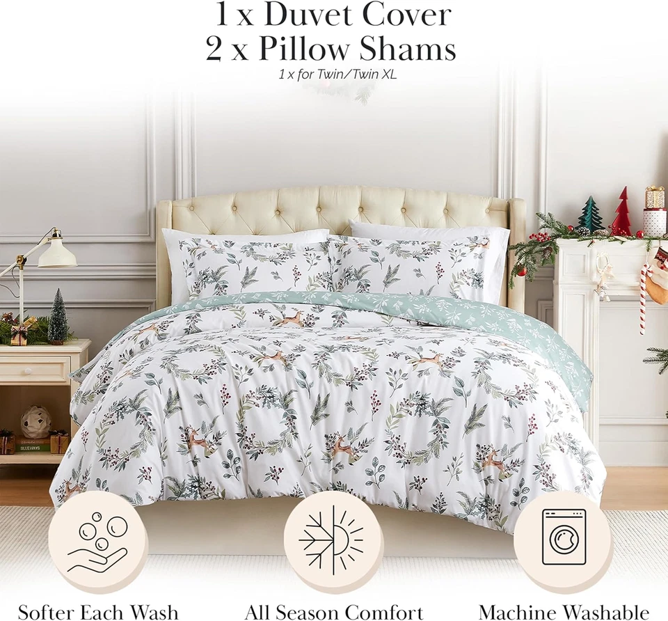 King Size Christmas Bedding Sets - King Duvet Cover and Shams, Reversible King/C - Image 3 of 4