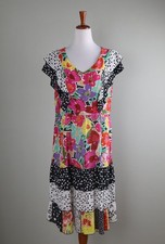 JOHN MARK $129 Smocked Crepe Floral Mixed Print Ruffle Dress Size Medium