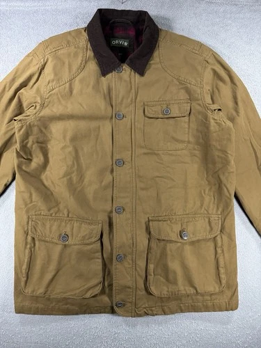 Vintage Orvis Chore Coat Men L Barn Jacket Corduroy Collar Flannel Lined