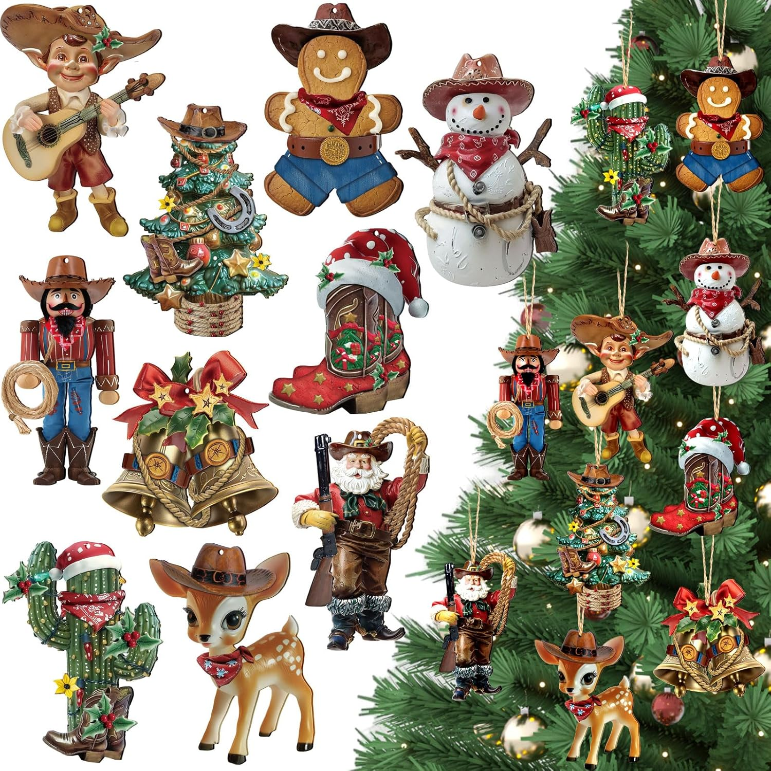 40 Pcs Western Christmas Ornament Wooden Cowboy Ornament Christmas Tree Decor...