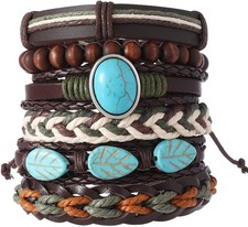 Gothic Bracelet Adjustable Punk Braided Leather Multilayer Grunge Set Bracelets