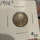 1916 S Very Fine VF toned San Francisco Mercury silver 10C dime
