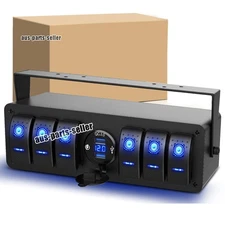 6 Gang 12V/24V Blue LED Rocker Switch Panel Control Box for Car Boat Marine RV