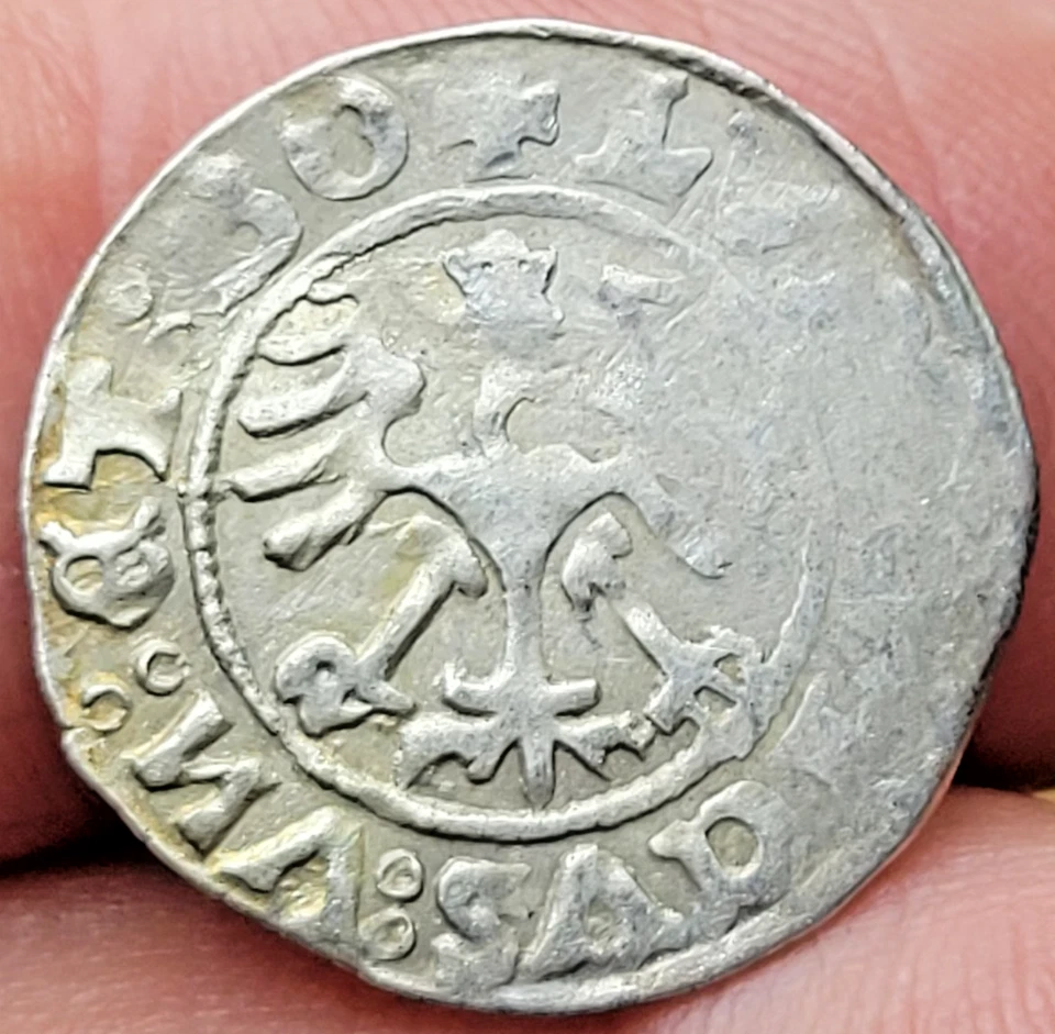 POLAND SIGISMUND I -  1526 SILVER 1/2 GROSCHEN CROWN & EAGLE .91g - Image 2 of 2