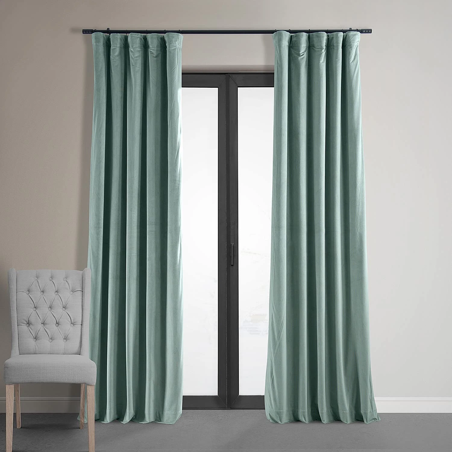 Skylark Blue Velvet Blackout Curtain Panel 50X84 Elegant Light Control