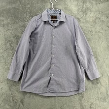 Tattersall London Dress Shirt Mens 32 17.5 Purple Striped Button Up Designer
