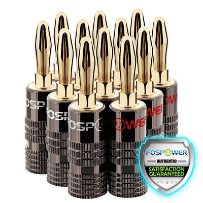 Dual Screw Audio 24K Gold Plated 12x Speaker Wire 4mm Banana Plug Jack Connector