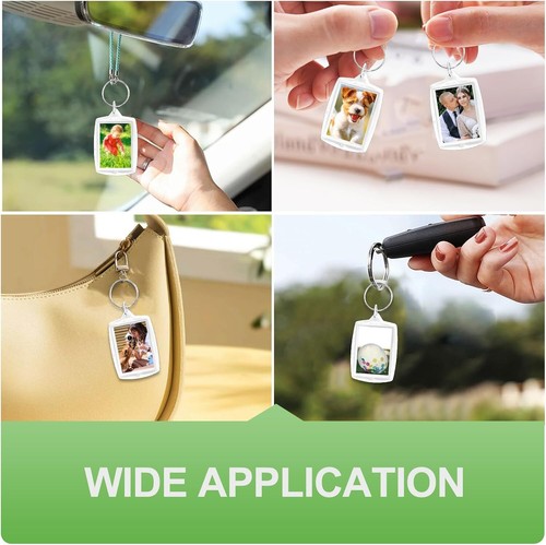 50 Pcs Acrylic Photo Insert Keychains Blank Keyrings Picture Frame w/ Split Ring - Picture 4 of 11