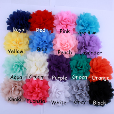50PCS 9.5CM Big Solid Bright Color Chiffon Flowers For Hair Clips