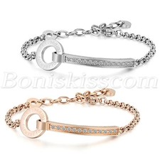 Women's Charm Stainless Steel CZ Inlay forever love Bracelet Chain Unique Gift