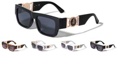 SQUARE CLASSIC GOLD LION HEAD MEDALLION SPORT SUNGLASSES RETRO DESIGNER FASHION