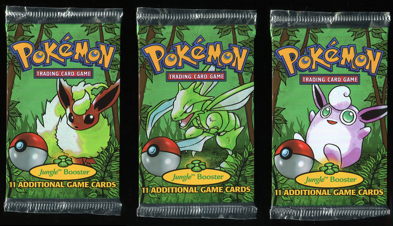 Pokemon Jungle Unlimited Booster Pack 3 Pack Art Set Light 1999