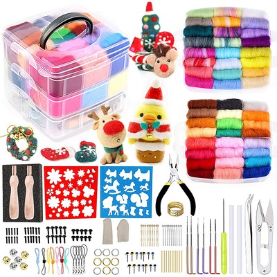 Wool Yarn Roving Needle Felting Kit Wool Felt Tools With Box For DIY Doll Making