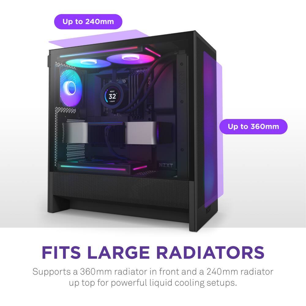 NZXT - H5 Flow RGB 2024 Компактный корпус для ПК ATX Mid-Tower Airflow - черный