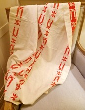 Swedish Vintage Linen Table Cloth Red Stipes and Red Candles Embriodery