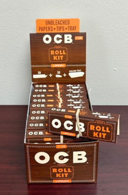 OCB Virgin 1 1/4 Roll Kit-Paper + Tips + Tray-20 Pack Box Papers