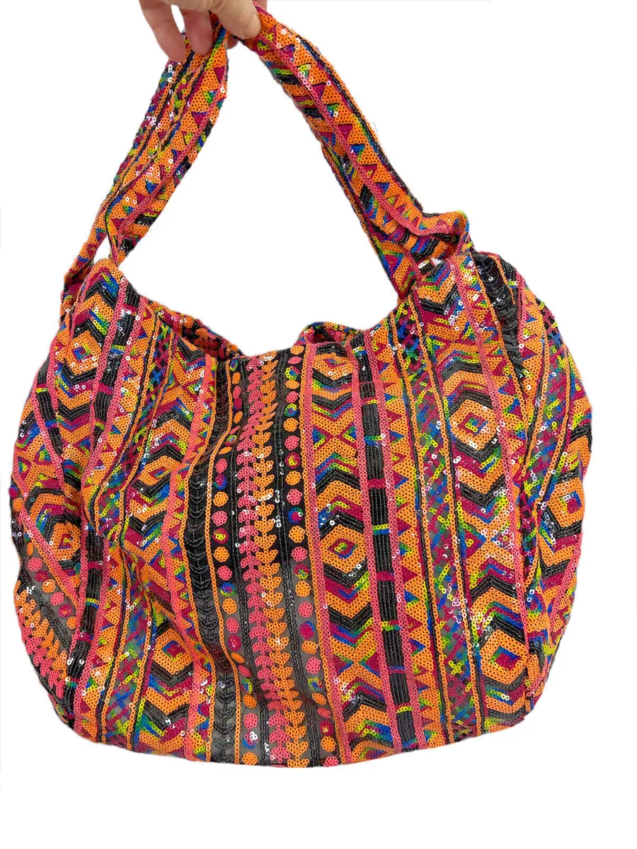 Melie Bianco all sequin tribal motif large hobo bag anthro