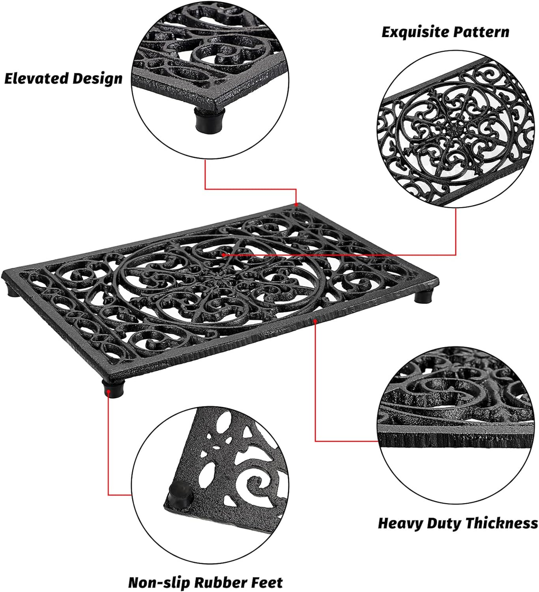 HningBuyox 2 Pack Cast Iron Trivets - 8 Inch Round Rustproof Pot Stands With Rubber Pegs, Heavy Duty For Hot Pots, Farmhouse Decor
