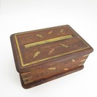 Antique Arts & Crafts Art Nouveau Wood Brass Box Cigarette Dispenser Brass Inlay