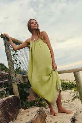 Free People Rio Wende-Midikleid in limettengrün Kombi Größe M UVP 98 $