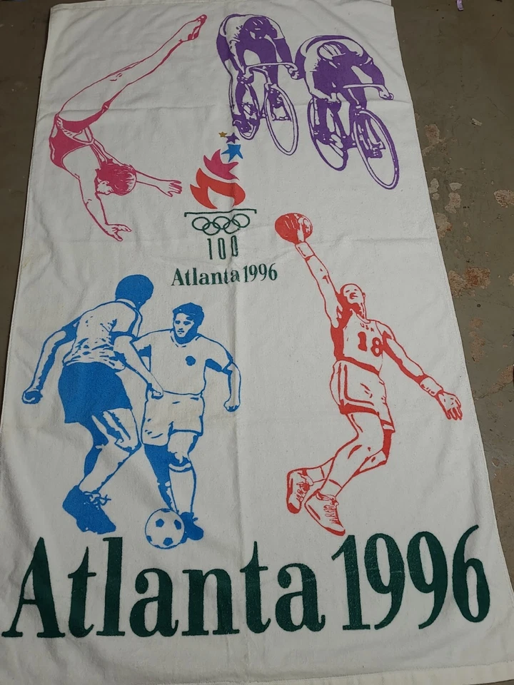 Toalla de playa fútbol baloncesto 64x35 vintage años 90 ATLANTA 1996 JUEGOS OLÍMPICOS Foto 4 de 4