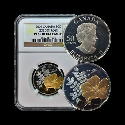 CANADA. 2005, 50 Cents, Silver - NGC PF69 - Flower Series, Golden Rose