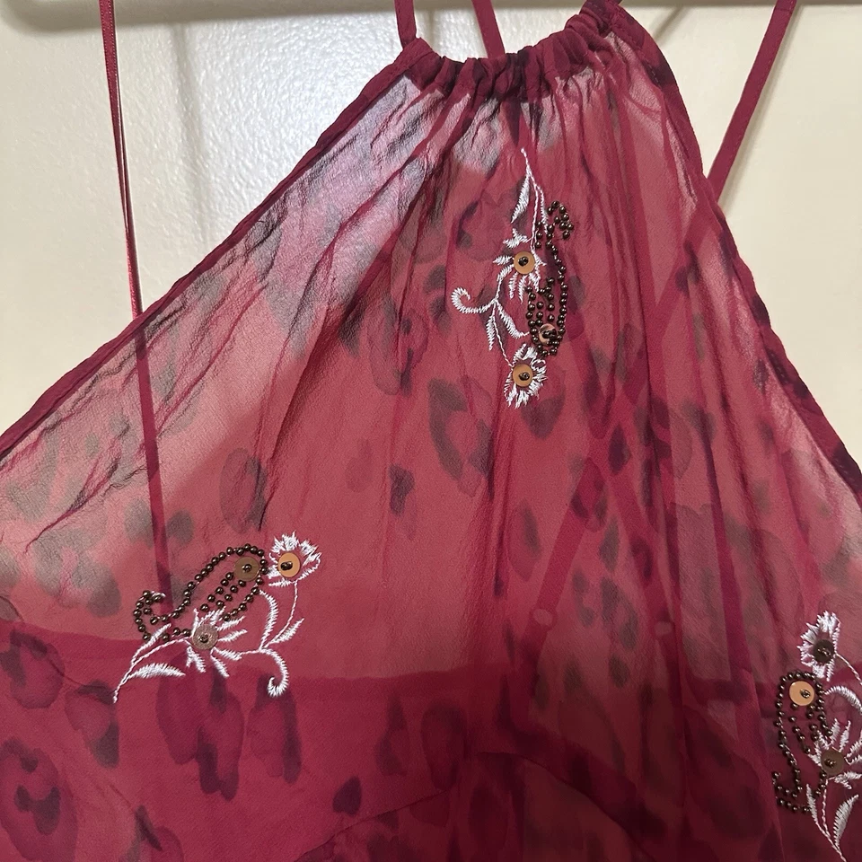 Maxi Vestido Victoria’s Secret Para Mujer Mediano Seda Rojo Leopardo Floral Cuentas Foto 2 de 4