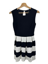 FOREVER 21 Black Sleeveless Pleated Fit & Flare Dress Size S Striped Nautical