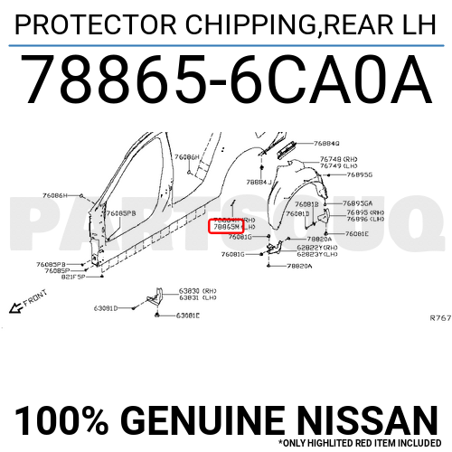 788656CA0A Genuine Nissan PROTECTOR CHIPPING,REAR LH 78865