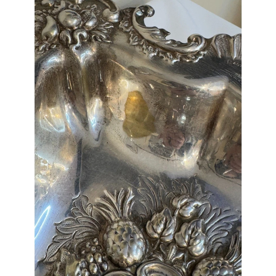 Antigua Impresionante Cesta Ornamentada Chapada en Plata Repousse Mango Superior Debe Ver Foto 2 de 4