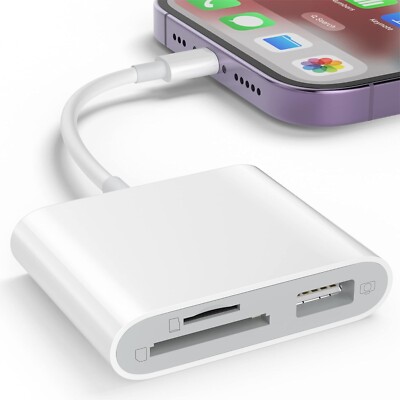 SD Card Reader for iPhone, Memory Card Reader with USB Camera Adapter /Lightning