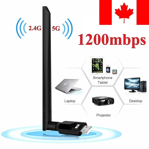 1200Mbps Wireless USB WiFi Network Adapter Dual Band 2.4 & 5ghz w/Antenna For PC