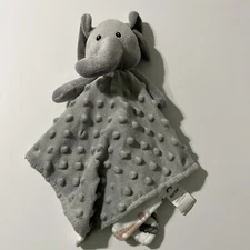 Gray Elephant Baby Lovey Security Blanket Minky Gray With Soft Plush 14.5x13.5