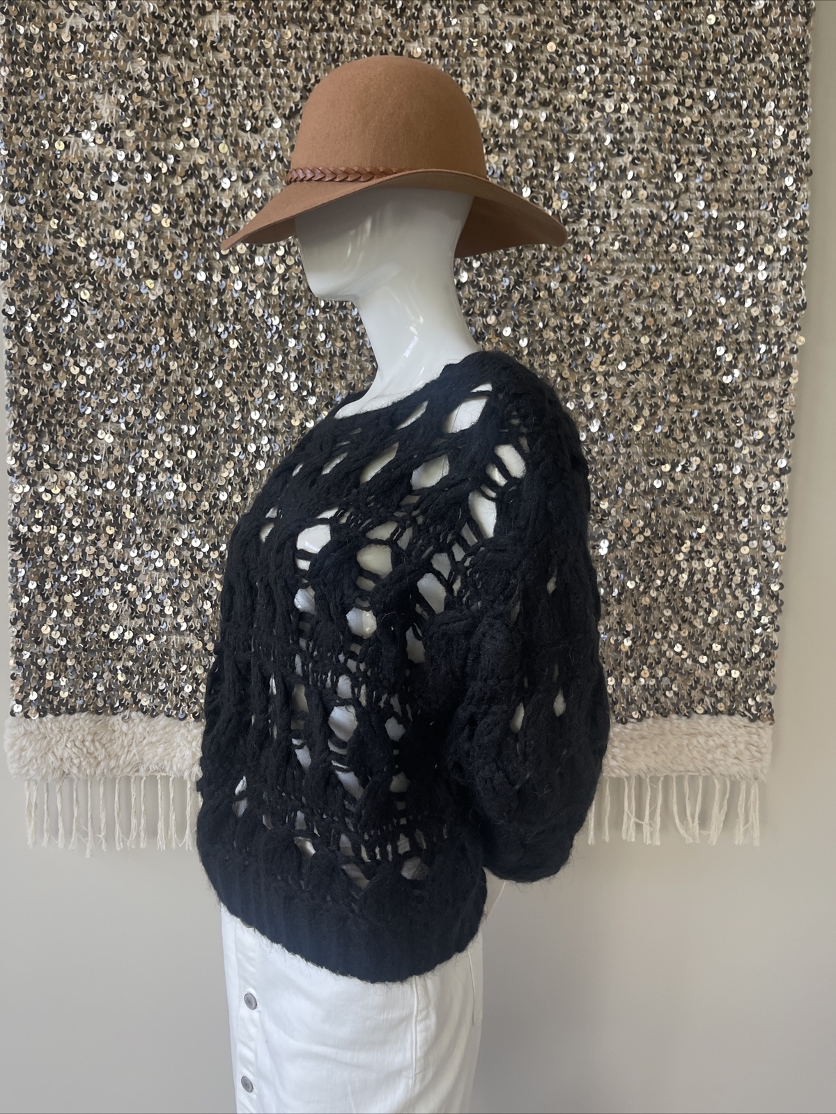 ZARA  ALPACA & WOOL BLEND OPENWORK KNIT BLACK SWEATER S NEW image 10