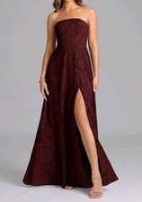Azazie Wren Azazie Wren Cabernet A-Line Strapless Floral Burnout Dress UK 16