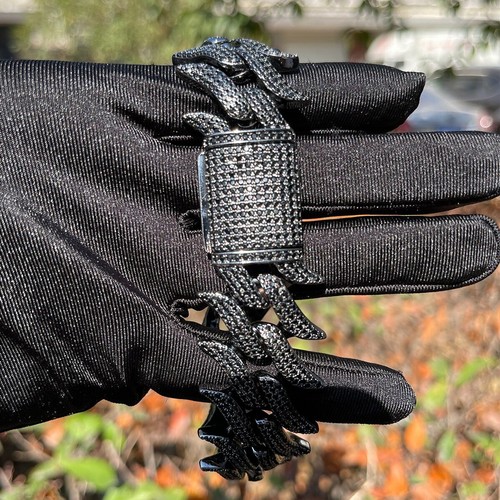 12Ctw Lab Created Black Diamond 14K Black Gold Plated Miami Cuban Men's Bracelet - Picture 3 of 10