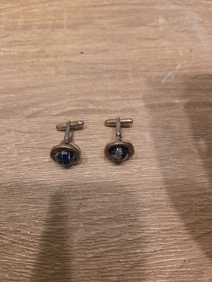 Vintage Robert Tateossian Sterling Cuff Links Spinning Lapis Globe Semi-Prc Gems