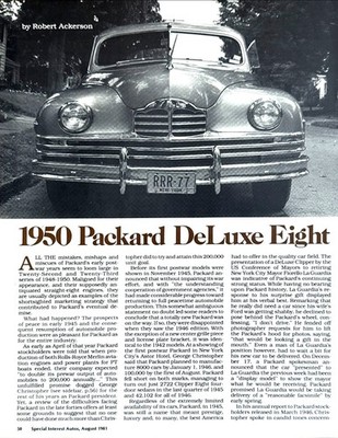 1950 Packard DeLuxe Eight Sedan 1981 Road Test Technical Data Review Article