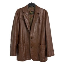 VTG Reed Sportswear Blazer Men 42 Cognac Brown Leather 2B Sport Coat Jacket 70s