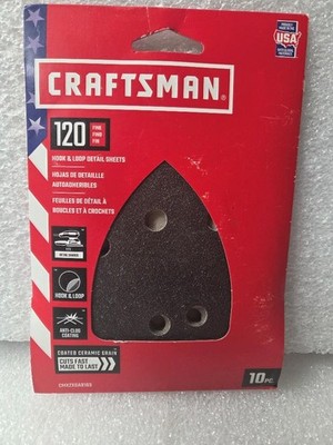 10 PK CRAFTSMAN CMXZXGA9163 DETAIL SANDING SHEET 120 GRIT FITS OSCILLATING TOOLS
