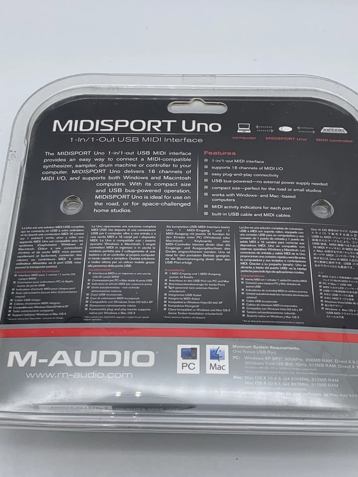 M-Audio MIDISPORT Uno 1 In / 1 Out USB MIDI Interface with 16 MIDI Channels NEW - Image 3 of 4