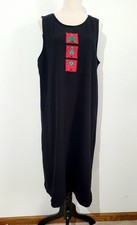 Westbound Women Large Black Sleeveless Maxi Dress Christmas Tree Patch Appliqué 