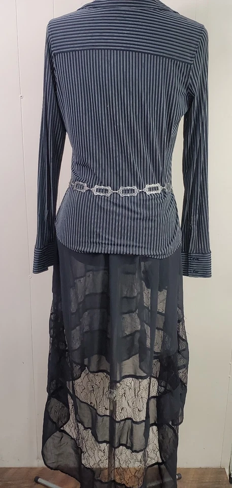 Women's Witch Wizard Costume Outfit Small Black Striped Sheer Sexy Skirt Hat - Image 2 of 4