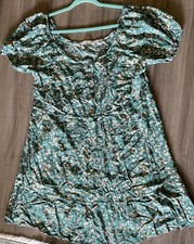 Liberty Love Green Floral Boho Babydoll Ruffle Bottom Mini Dress Size 3XL