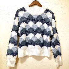 A.N.A White Blue Sweater Oversized Cropped Long Sleeve Pullover Mermaid Sz S