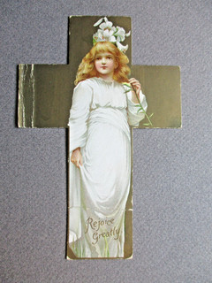 Ernest Nister BOOKMARK Religious Angel Lilies Cross Shaped Rejoice Greatly